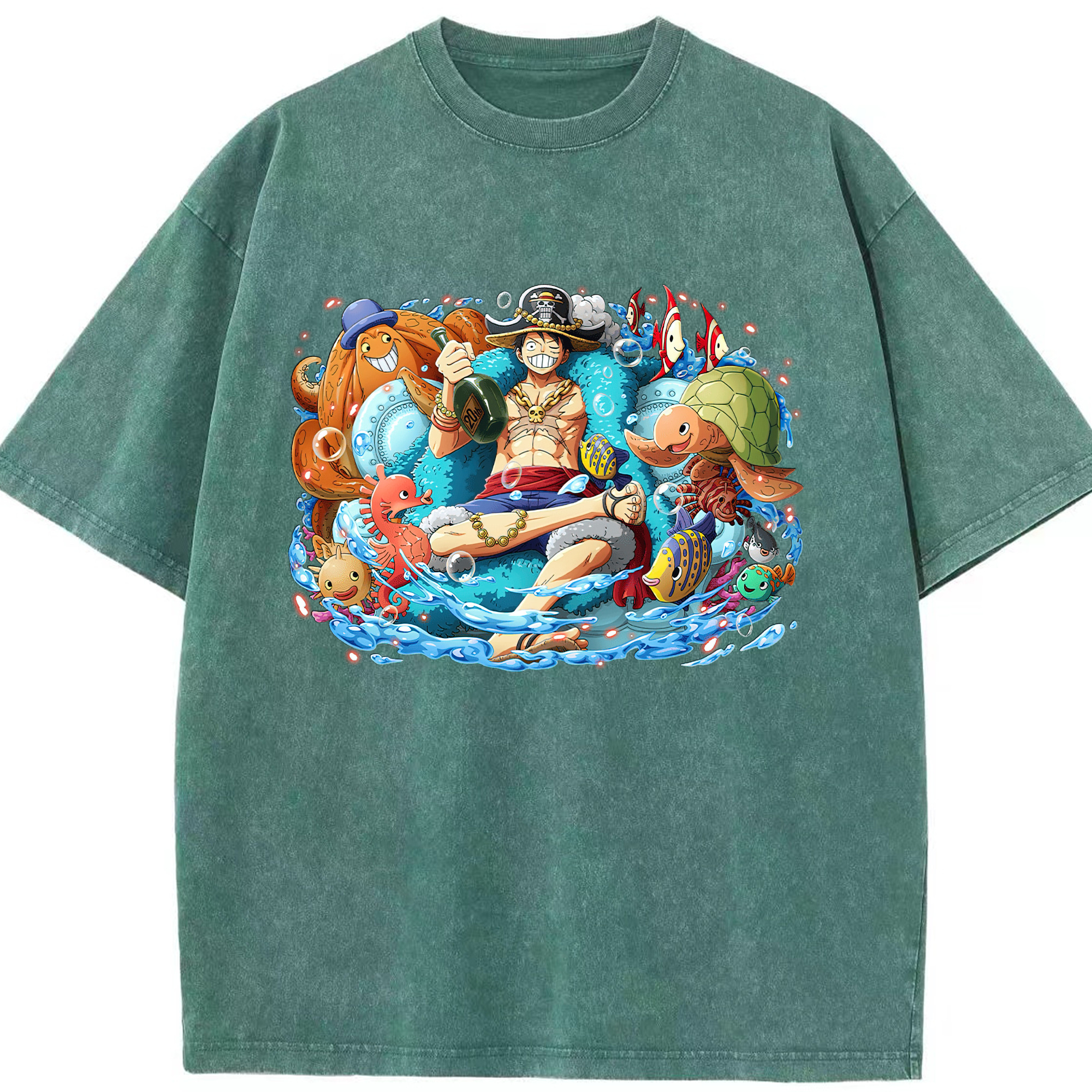 ワンピース モンキー・D・ルフィ ONE PIECE Monkey D. Luffy 綿100% ヴィンテージ風 半袖Tシャツ（フロントプリント）